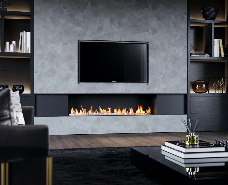 Offener Kamin, offene Kamine, Boley, modern, Einbaukamin, Linienfeuer, Gaskamine, Gaskamin